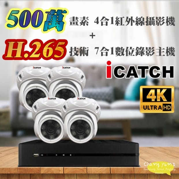 可取 套餐 H.265 4路主機 監視器主機+500萬400萬畫素 半球型紅外線攝影機*4 可取 套餐 H.265 4路主機 監視器主機+500萬400萬畫素 半球型紅外線攝影機*4