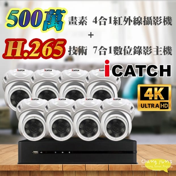 可取 套餐 H.265 8路主機 監視器主機+500萬400萬畫素 半球型紅外線攝影機*8 可取 套餐 H.265 8路主機 監視器主機+500萬400萬畫素 半球型紅外線攝影機*8