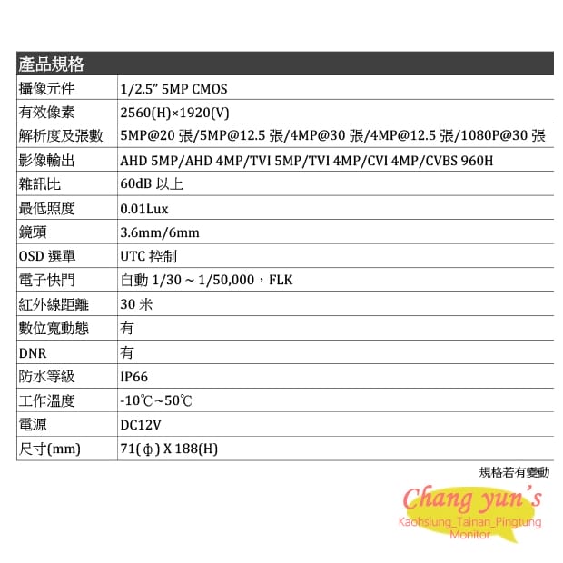 FHD-BX6SW5MP 熊貓系列5MP 一體型紅外線攝影機
