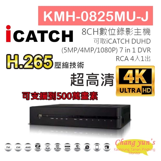 KMH-0825MU-J H.265 8CH數位錄影主機 7in1 DVR 可取 iCATCH DUHD 專用錄影主機