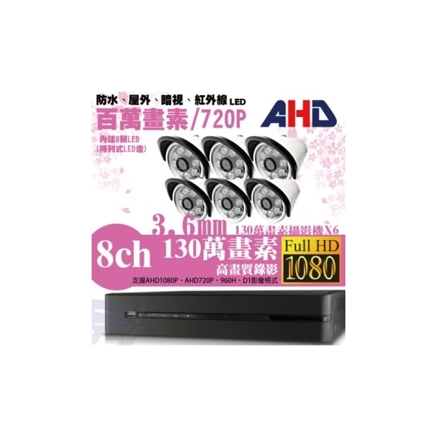 ►高雄監視器安裝 130萬高畫素 720P ◄八路六鏡 管型 8LED 套裝DIY組 ►高雄監視器安裝 130萬高畫素 720P ◄八路六鏡 管型 8LED 套裝DIY組