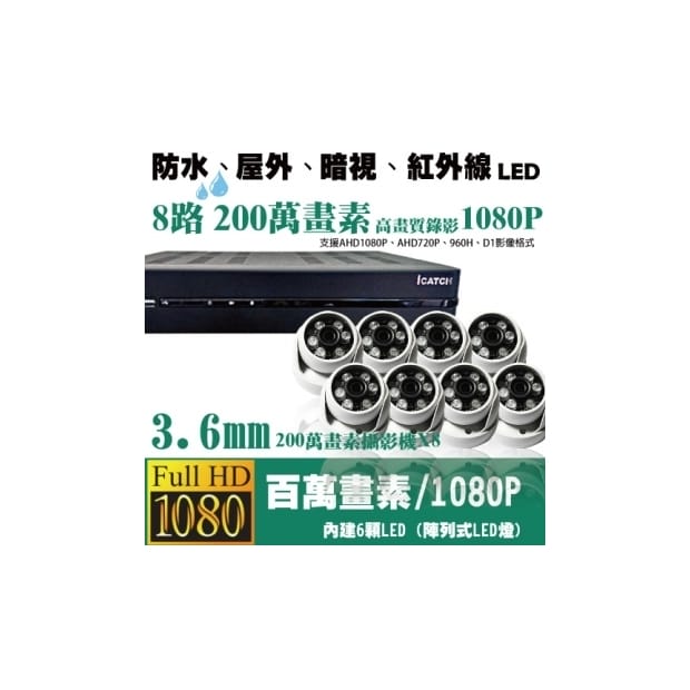 ►高雄監視器安裝 200萬高畫素 1080P ◄八路八鏡 半球型 6LED 套裝DIY組 ►高雄監視器安裝 200萬高畫素 1080P ◄八路八鏡 半球型 6LED 套裝DIY組