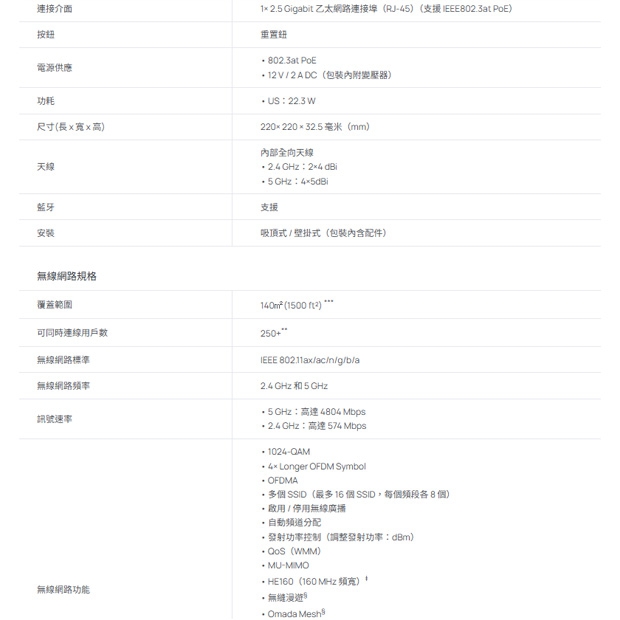 TP-LINK EAP670 V2 AX5400 吸頂式 WiFi 6 基地台 / 無線 AP