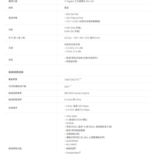 TP-LINK EAP610 V3 AX1800 吸頂式 Wi-Fi 6 基地台 / 無線AP
