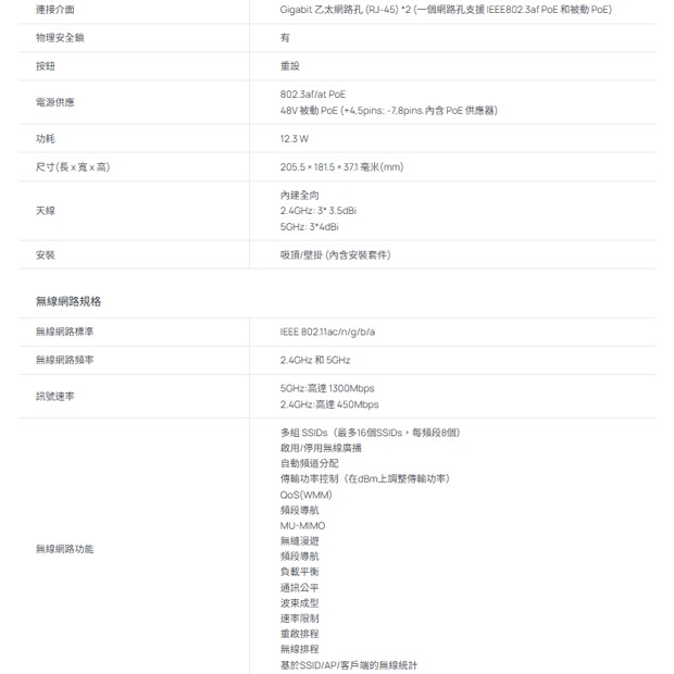 TP-LINK EAP245 AC1750 無線MU-MIMO Gigabit 吸頂式基地台 / 無線AP