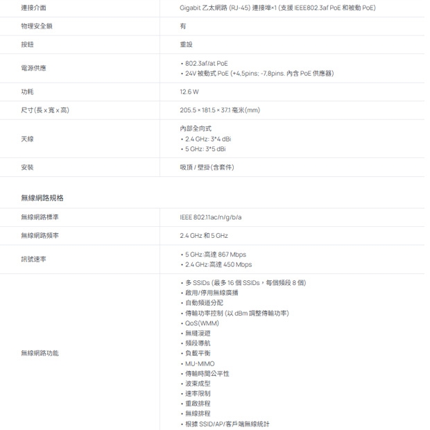TP-LINK EAP225 AC1350 無線MU-MIMO Gigabit吸頂式基地台 / 無線AP