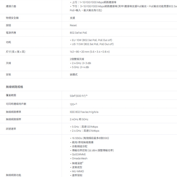 TP-LINK EAP615-Wall AX1800 WiFi 6 嵌牆式無線基地台