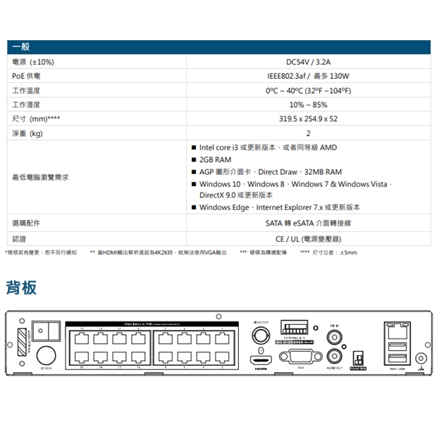 AVTECH 陞泰 AVH2117AX(US)-U1 16 路 PoE H.265 網路型錄影主機 