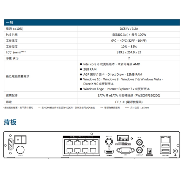 AVTECH 陞泰 AVH2109AX(US)-U1 9 路 H.265 網路型錄影主機