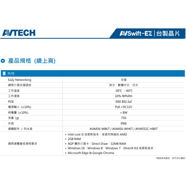 AVTECH 陞泰 DGM5443SVT H.265 五百萬畫素電動變焦紅外線半球型網路攝影機