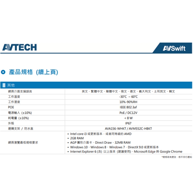 AVTECH 陞泰DGM5104SCHT AI 智慧 H.265 五百萬畫素紅外線槍型網路攝影機