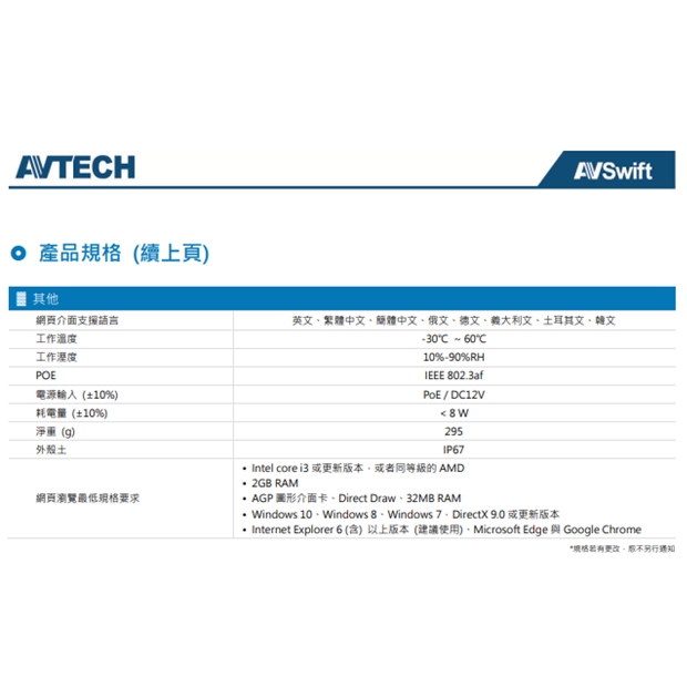 AVTECH 陞泰 DGM3204SCHT AI 智慧 H.265 三百萬畫素紅外線半球型網路攝影機