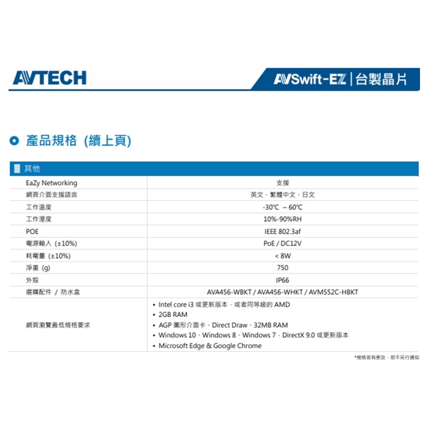 AVTECH 陞泰 DGM2443SVT H.265 兩百萬畫電動變焦紅外線半球型網路攝影機