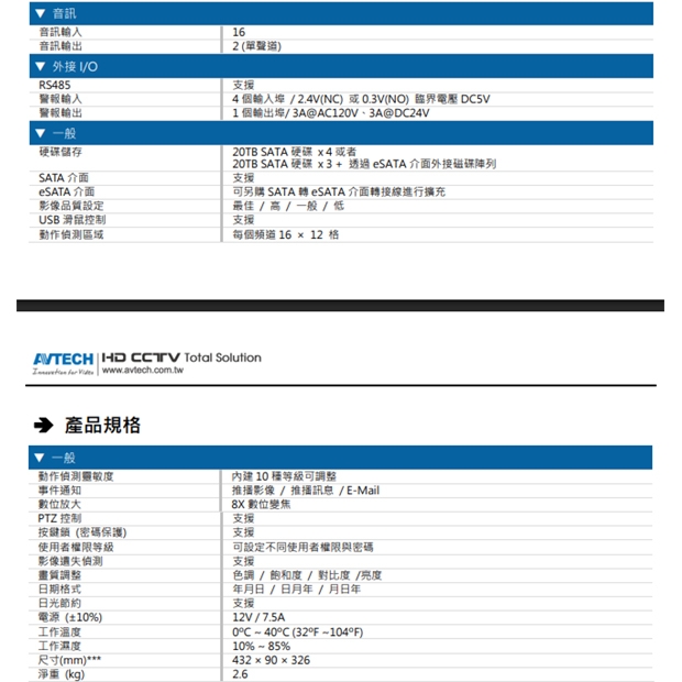 AVTECH 陞泰 DGD4032AX(US)-U1 五合一 32 路 XVR  (最多可安裝4顆硬碟)