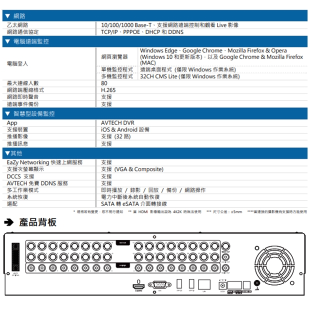 AVTECH 陞泰 DGD4032AX(US)-U1 五合一 32 路 XVR  (最多可安裝4顆硬碟)