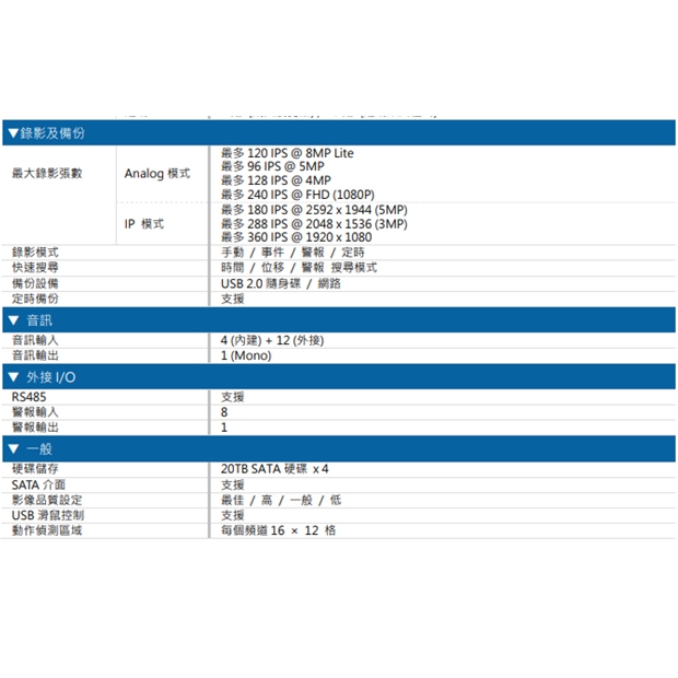 AVTECH 陞泰 AVZ4017AV(US)-U1 H.265 5MP 五合一 16CH XVR  (最多可安裝4顆硬碟)
