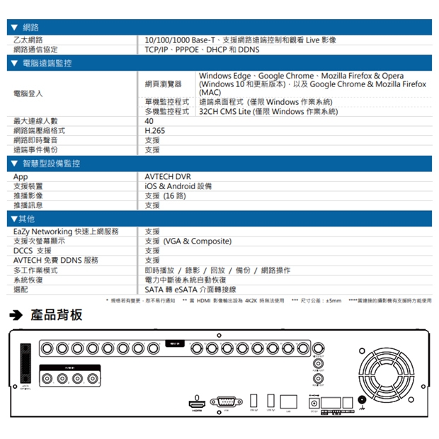 AVTECH 陞泰 DGD4117AX(US)-U1 8MP 五合一 16 路 XVR  (最多可安裝4顆硬碟)