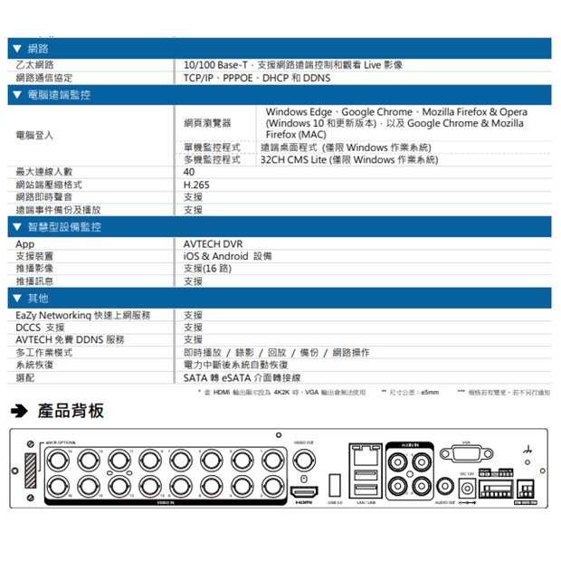 AVTECH 陞泰 DGD2017AIXI(US)-U1 AI 智慧偵測五合一 16 路 XVR