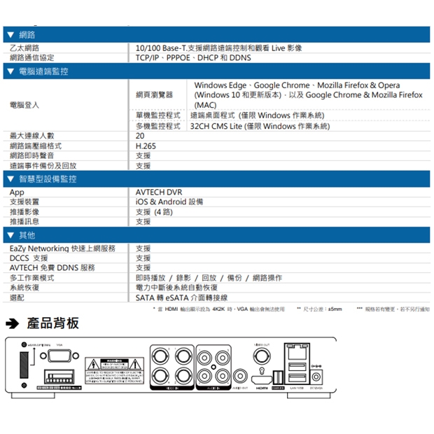 AVTECH 陞泰 DGD1005AIX(US)-U1 AI 智慧偵測五合一 4 路 XVR