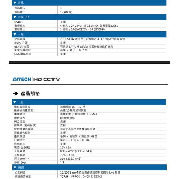 AVTECH 陞泰 DGD1005AX(US)-U1 H.265 五合一 4 路 XVR