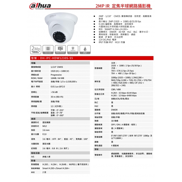 大華dahua DH-IPC-HDW1230S-S5 2MP Lite IR 定焦半球網路攝影機1.jpg