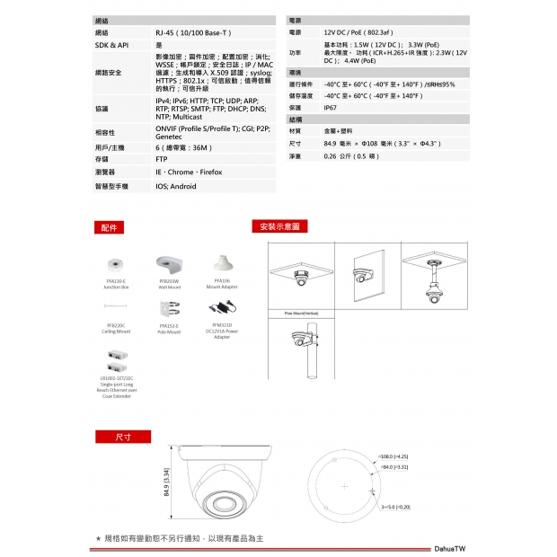 大華dahua DH-IPC-HDW1230S-S5 2MP Lite IR 定焦半球網路攝影機2.jpg