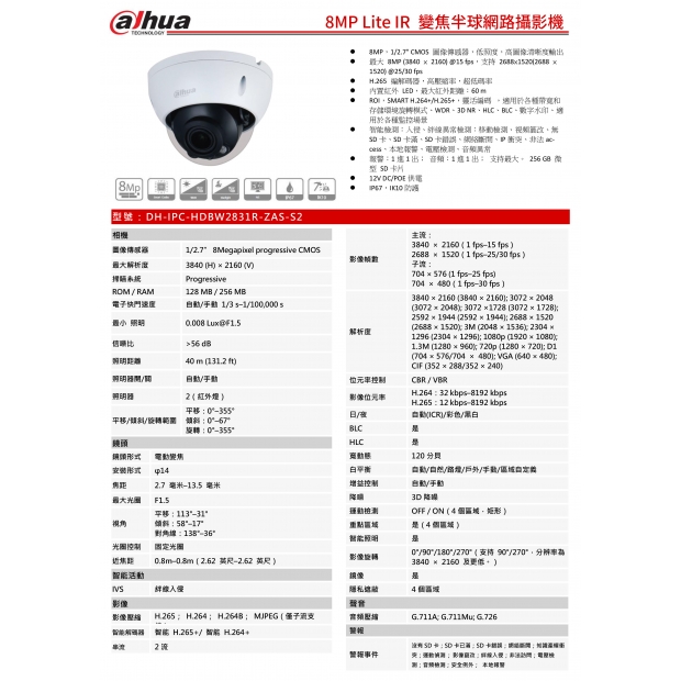 大華dahua DH-IPC-HDBW2831R-ZAS-S2 8MP Lite IR 變焦半球網路攝影機1.jpg