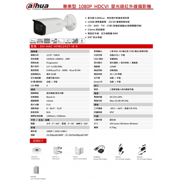 大華dahua DH-HAC-HFW2241T-I8-A 專業型 1080P HDCVI 星光級紅外線攝影機1.jpg