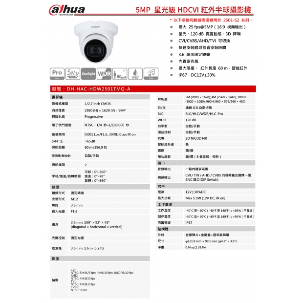 大華dahua DH-HAC-HDW2501TMQ-A 5MP 星光級HDCVI紅外半球攝影機1.jpg