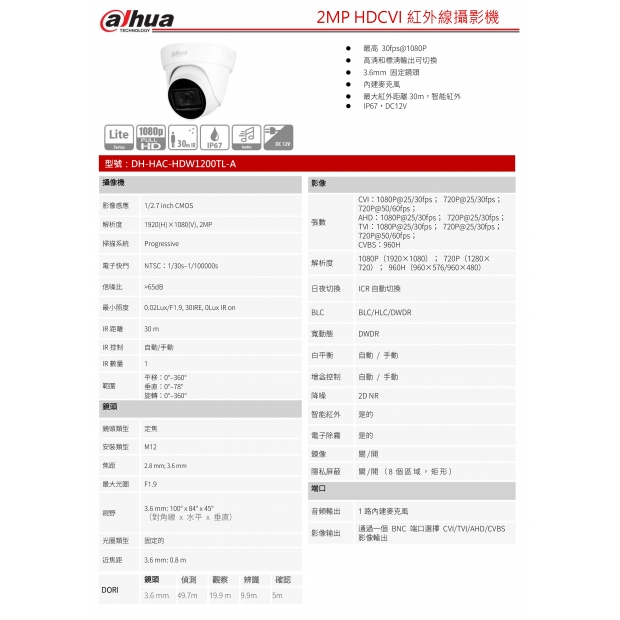 大華dahua DH-HAC-HDW1200TL-A 2MP HDCVI紅外線攝影機1.jpg