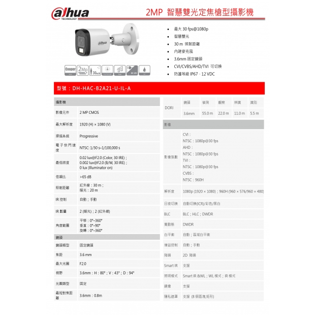 大華dahua DH-HAC-B2A21N-U-IL-A 2MP 智慧雙光定焦槍型攝影機1.jpg