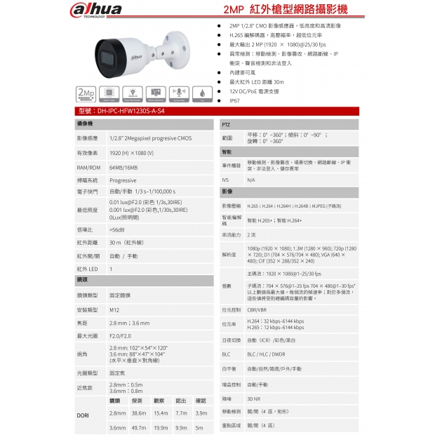 大華dahua DH-IPC-HFW1230S-A-S4 2MP 紅外槍型網路攝影機1.jpg