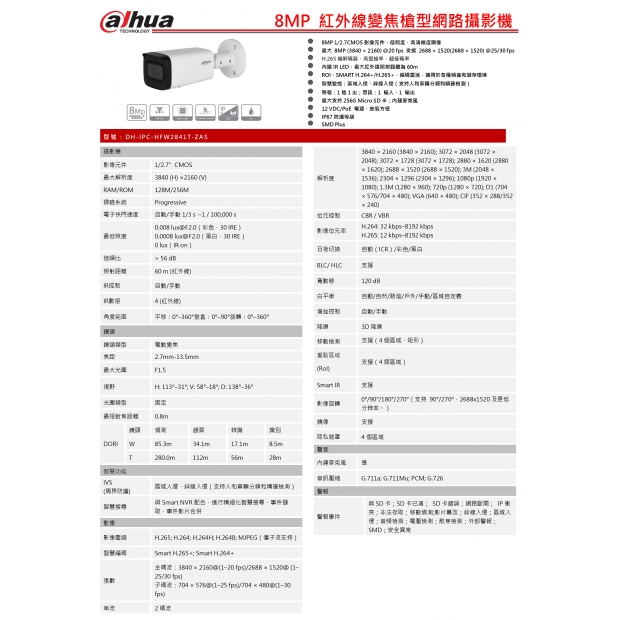 大華dahua DH-IPC-HFW2841T-ZAS 8MP 紅外線變焦槍型網路攝影機1.jpg