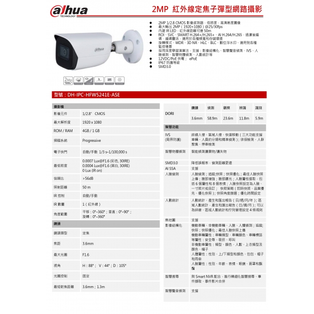 大華dahua DH-IPC-HFW5241E-ASE 2MP 紅外線定焦槍型網路攝影機1.jpg
