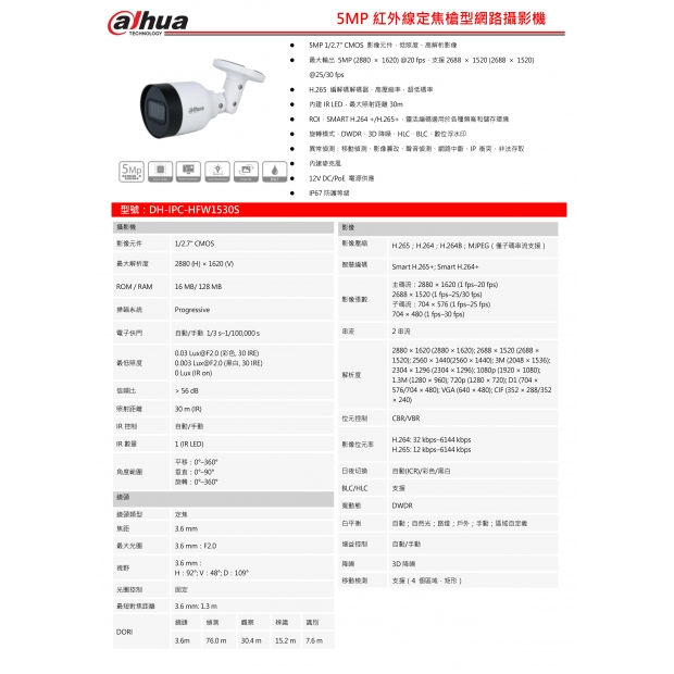 大華dahua DH-IPC-HFW1530S 5MP紅外線定焦槍型網路攝影機1.jpg