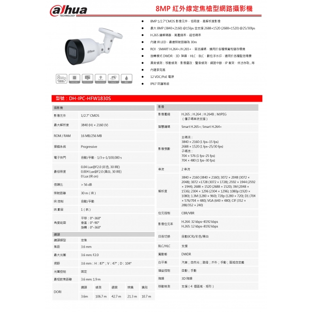 大華dahua DH-IPC-HFW1830S 8MP紅外線定焦槍型網路攝影機1.jpg