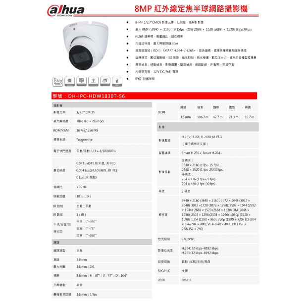 大華dahua DH-IPC-HDW1830T-S6 8MP紅外線定焦半球網路攝影機1.jpg