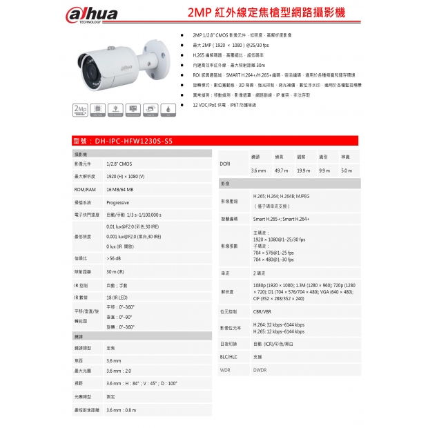 大華dahua DH-IPC-HFW1230S-S5 2MP紅外線定焦槍型網路攝影機1.jpg