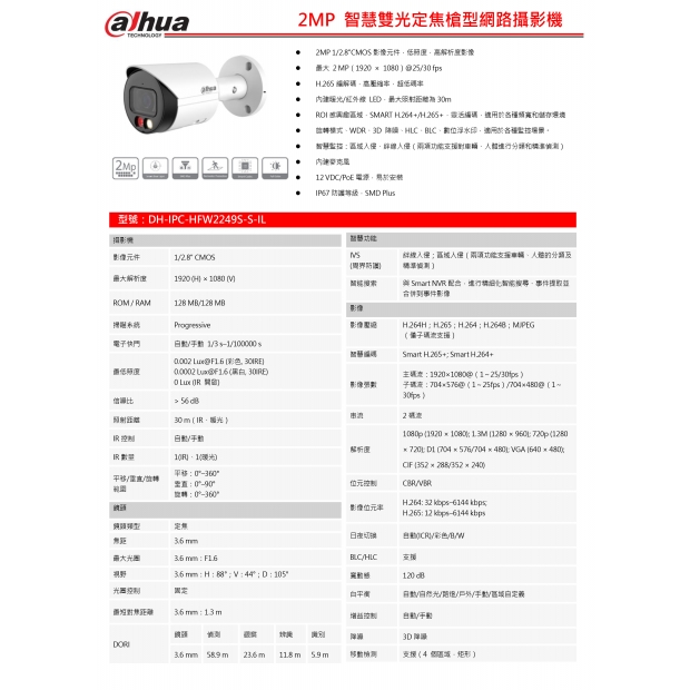大華dahua DH-IPC-HFW2249S-S-IL 2MP 智慧雙光定焦槍型網路攝影機1.jpg