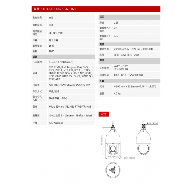 大華dahua DH-SD5A825GA-HNR 8MP 25倍 星光紅外網路PTZ 攝影機2.jpg