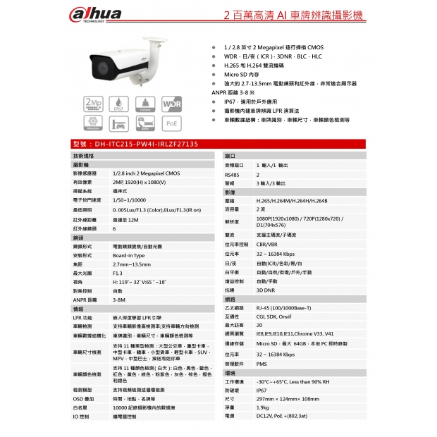 大華dahua DH-ITC215-PW4I-IRLZF27135 2百萬高清AI車牌辨識攝影機1.jpg