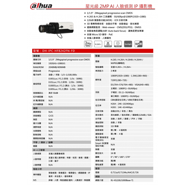 大華dahua DH-IPC-HF8242F-FD 星光級2MP AI人臉偵測網路攝影機1.jpg