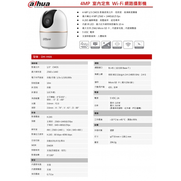 大華dahua DH-H4A 4MP 室內定焦 Wi-Fi 網路攝影機1.jpg