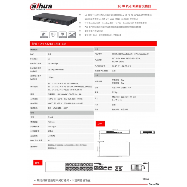 大華dahua DH-S3218-16ET-135 16埠PoE非網管交換器1.jpg