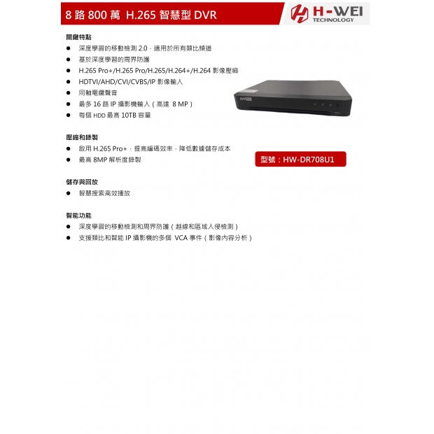 HW-DR708U1 8 路 800 萬 H.265 智慧型 DVR1.jpg