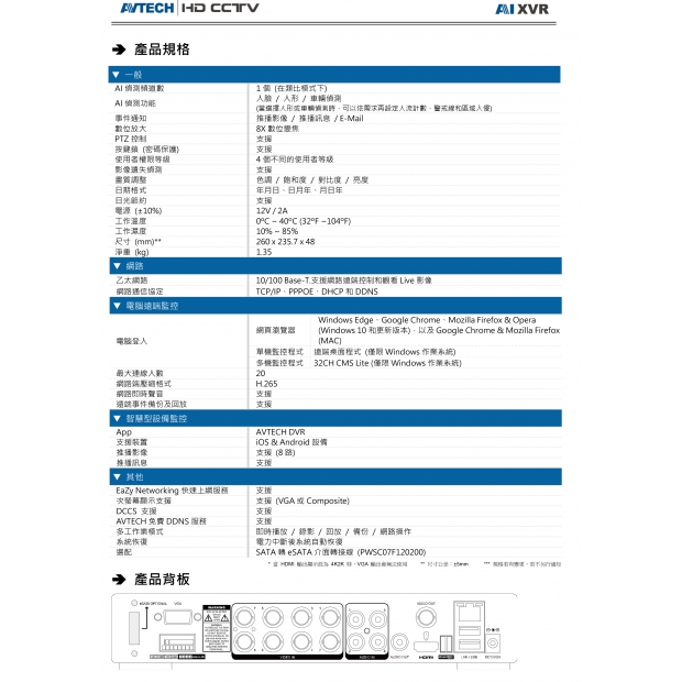 AVTECH 陞泰 DGD1009AIXI-U1 H.265 5MP 五合一8CH XVR2.jpg