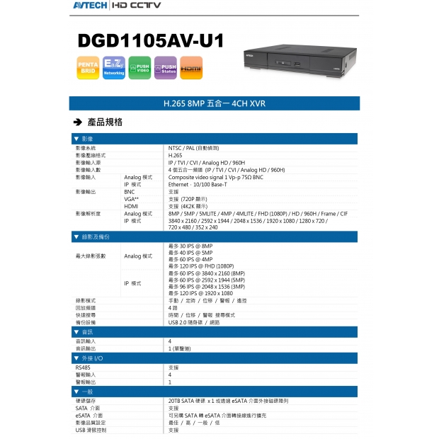 AVTECH 陞泰 DGD1105AV-U1 H.265 8MP五合一4CH XVR1.jpg