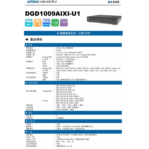 AVTECH 陞泰 DGD1009AIX-U1 AI智慧偵測五合一8路XVR1.jpg