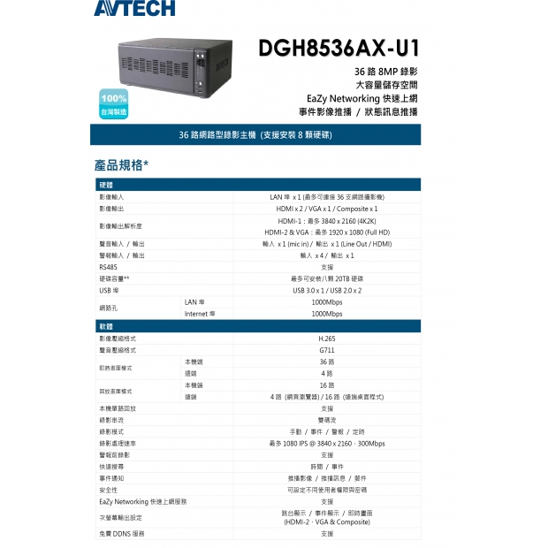 AVTECH 陞泰 DGH8536AX-U1 36路網路型錄影主機 _支援安裝8顆硬碟_1.jpg