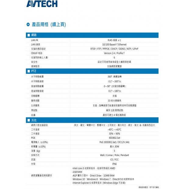 AVTECH 陞泰 DGM5937T 五百萬畫素33倍快速球網路攝影機3.jpg